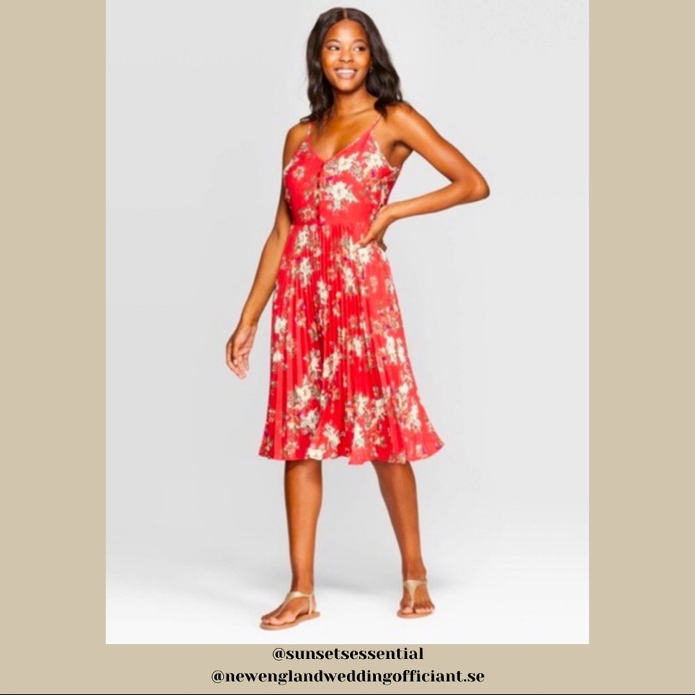 Target Xhilaration Floral Pleated MIDI Red Dress